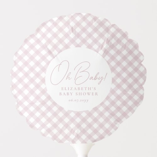 Pink gingham cute simple personalized baby shower balloon