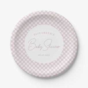 Pink gingham cute simple personalized baby shower paper plates