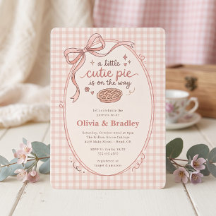 Pink Gingham Cutie Pie Girl Baby Shower Invitation