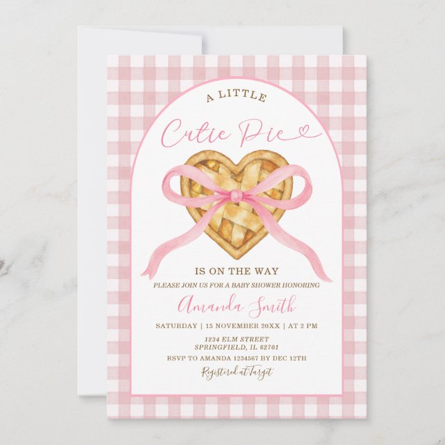 Pink Gingham Cutie Pie is on the way  Invitation (Front)