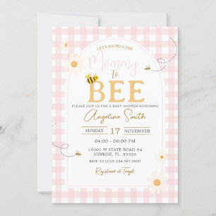 Pink Gingham Daisies Bee Baby Shower Mommy To Bee Invitation