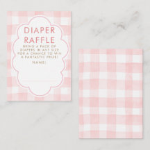 Pink Gingham Diaper Raffle Baby Shower Tickets