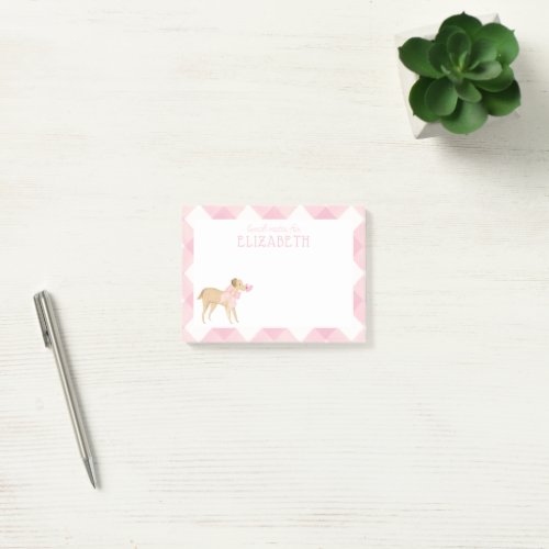 Pink Gingham Dog with Bow Kids Custom Lunch Box  Post_it Notes