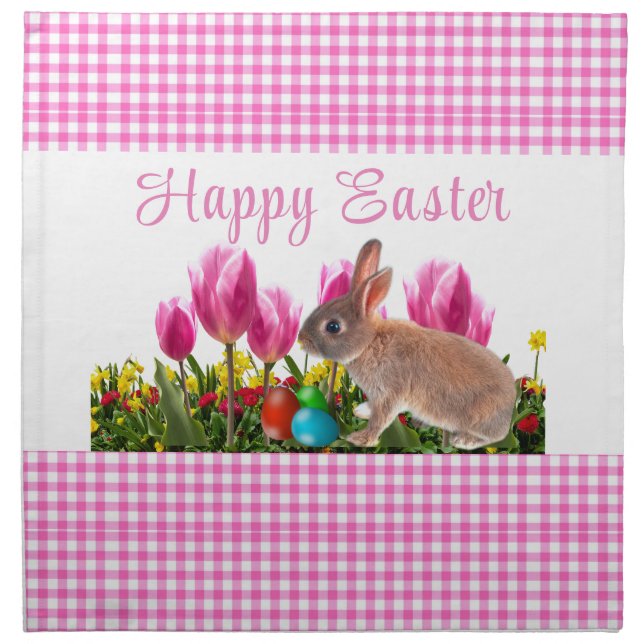 Pink Gingham Easter Holiday  Cloth Napkin (Front)
