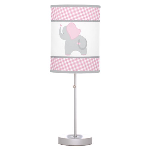 Pink Gingham Elephant Nursery Table Lamp