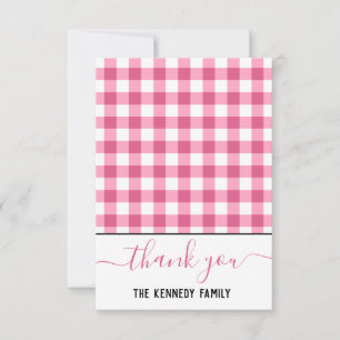 Pink Gingham Family Name Rustic   Thank You Card