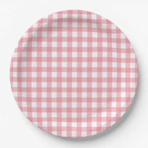 Pink gingham farm birthday paper plates