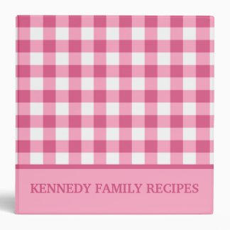 Pink Gingham Farmhouse Kitchen Recipe Personalized 3 Ring Binder