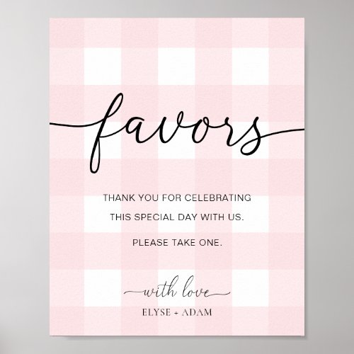 Pink Gingham Favors Sign