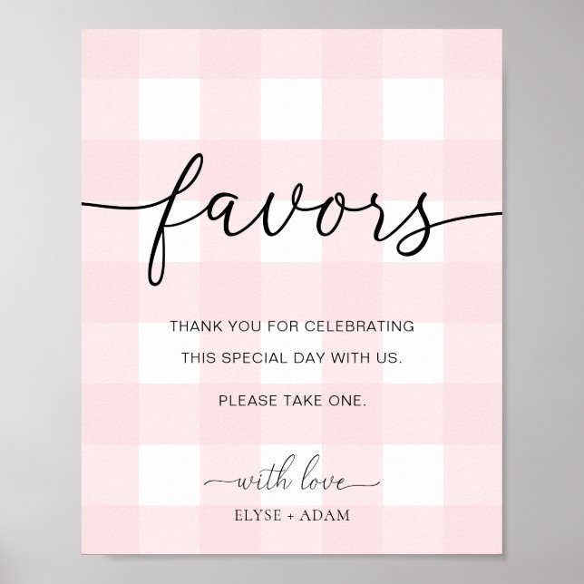 Pink Gingham Favors Sign (Front)