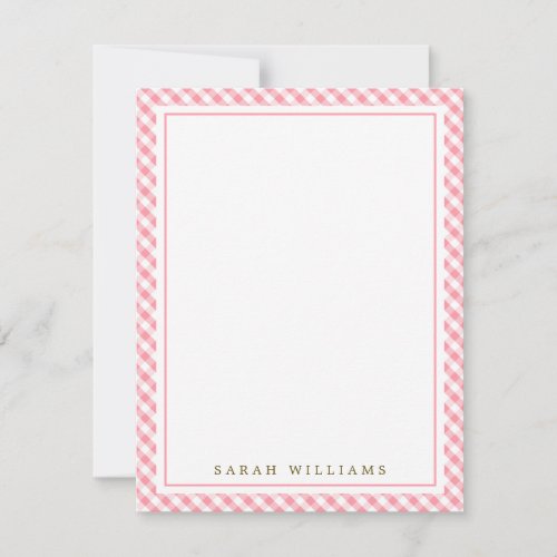 Pink Gingham Flat Thank You Notes Invitation