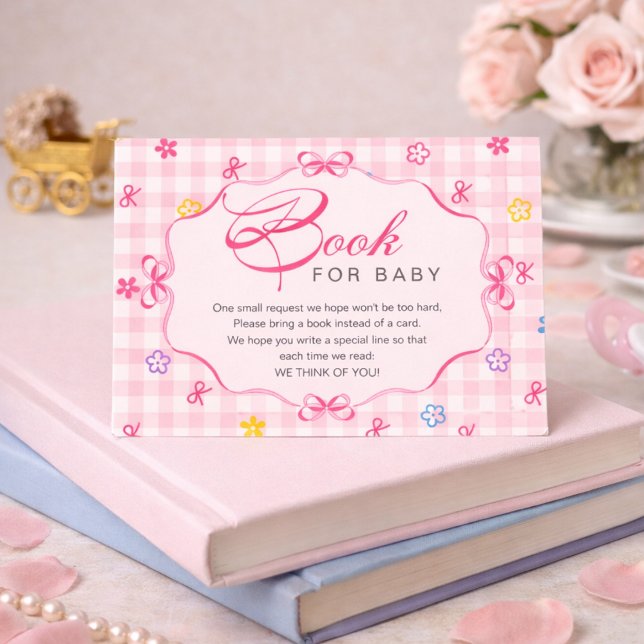 Pink Gingham Floral Bow Book for Baby Insert Card (Creator Uploaded)