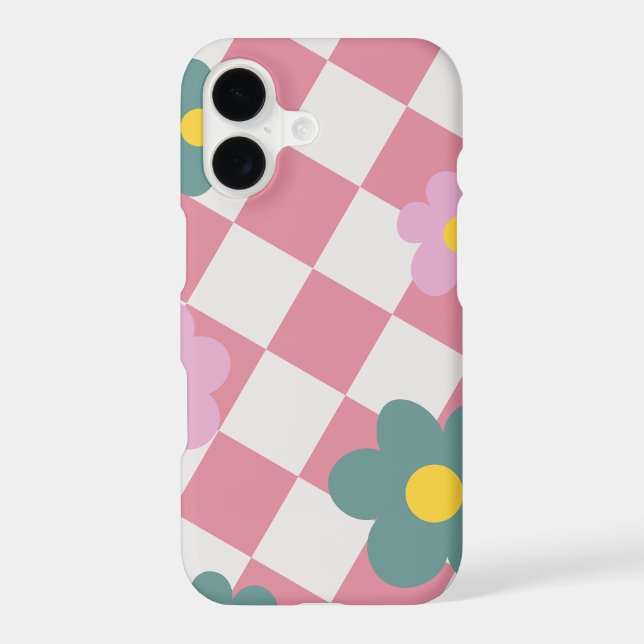 Pink Gingham Floral Pattern – Retro Cute Flower  Case-Mate iPhone Case (Back)