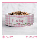Pink Gingham Floral Personalized Pet<br><div class="desc">Elevate your pet’s dining experience with this charming, personalized pet bowl. Adorned with a classic pink gingham checks pattern and a pretty floral vine, this bowl exudes sweetness and femininity. Add a personal touch by customizing it with a pet’s name. Whether you’re searching for something unique for your own furry...</div>