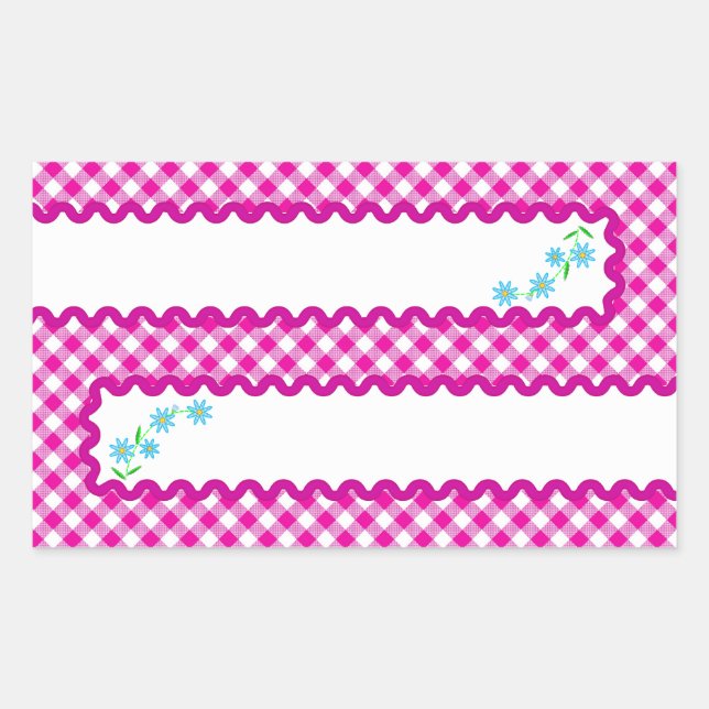 Pink Gingham & Flower Background Rectangle Sticker (Front)