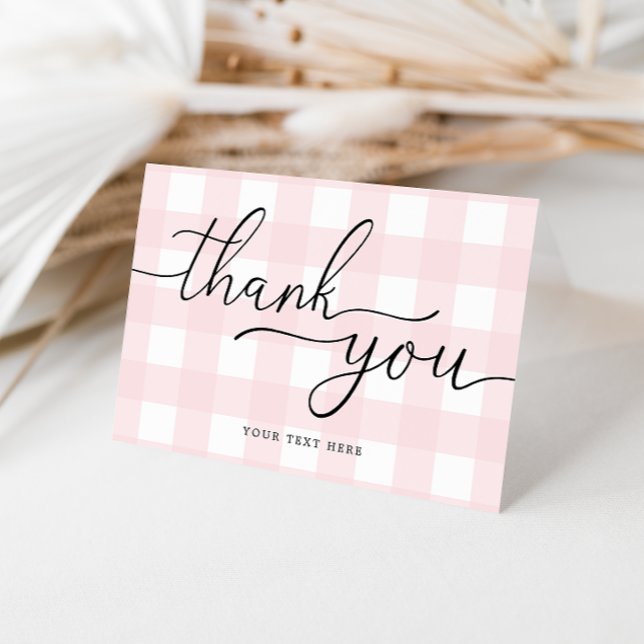 Pink Gingham Folded Thank You Card (Thank You Card Pink Gingham )