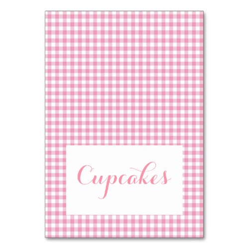 Pink gingham  Food Tent Cards