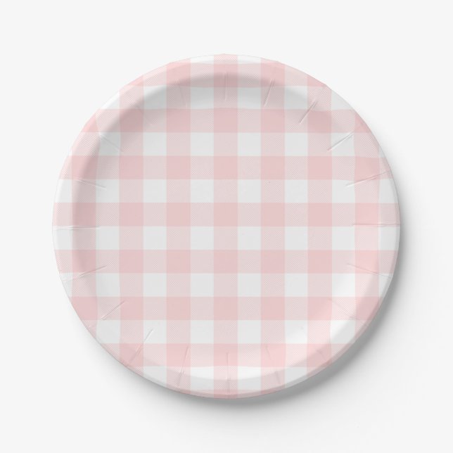 Pink Gingham For  Easter Bunny & Egg Paper Plate (Front)