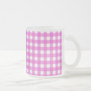 Pink gingham frosted glass coffee mug