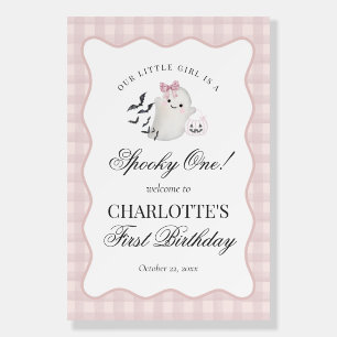 Pink Gingham Ghost Spooky One 1st Birthday Welcome Foam Board
