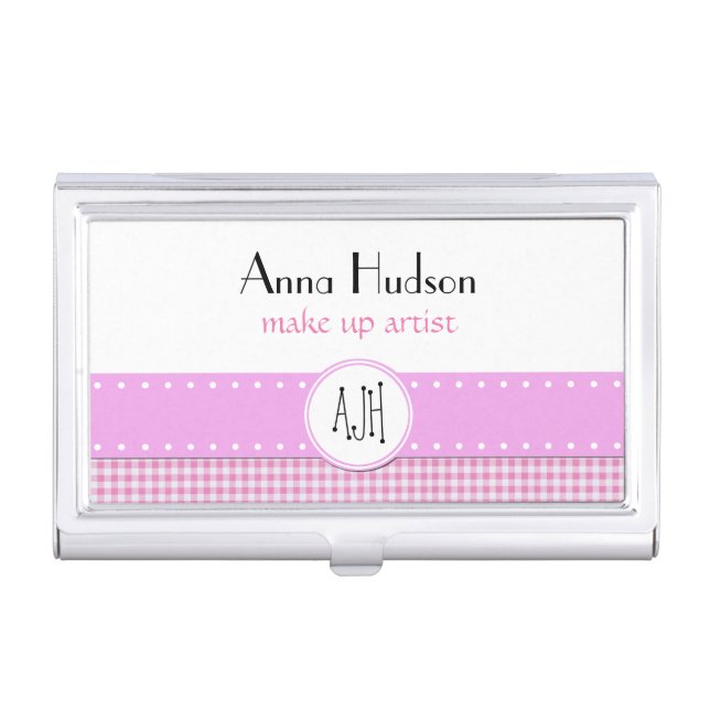 Pink Gingham, Gingham Pattern, Geometric Pattern Business Card Case (Front)