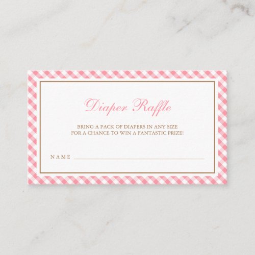 Pink Gingham Girl Baby Shower Diaper Raffle Enclosure Card