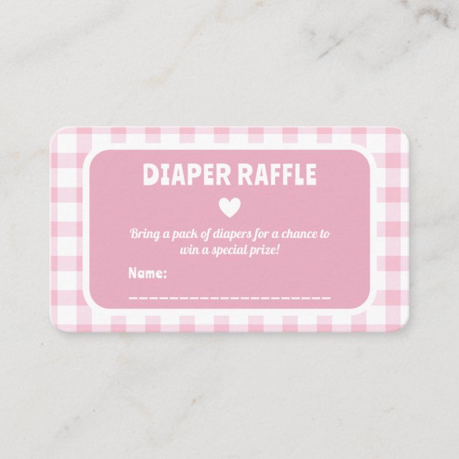 Pink Gingham Girl Baby Shower Diaper Raffle Ticket Enclosure Card (Front)