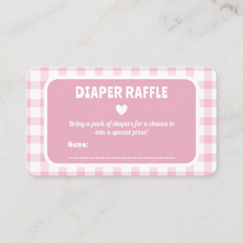 Pink Gingham Girl Baby Shower Diaper Raffle Ticket Enclosure Card