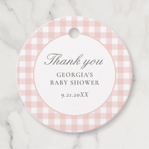 Pink Gingham Girl Baby Shower Favor Tags