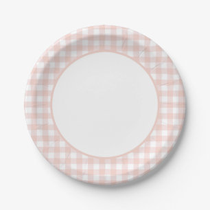Pink Gingham Girl Baby Shower Paper Plates