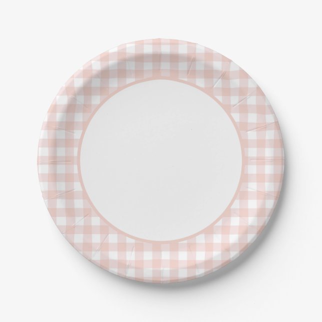 Pink Gingham Girl Baby Shower Paper Plates (Front)