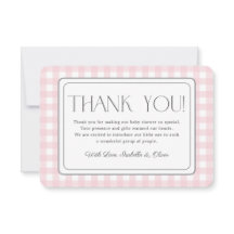 Pink Gingham Girl Baby Shower Thank You Card