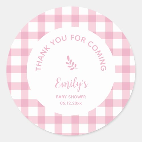 Pink Gingham Girl Baby Shower Thank You For Coming Classic Round Sticker