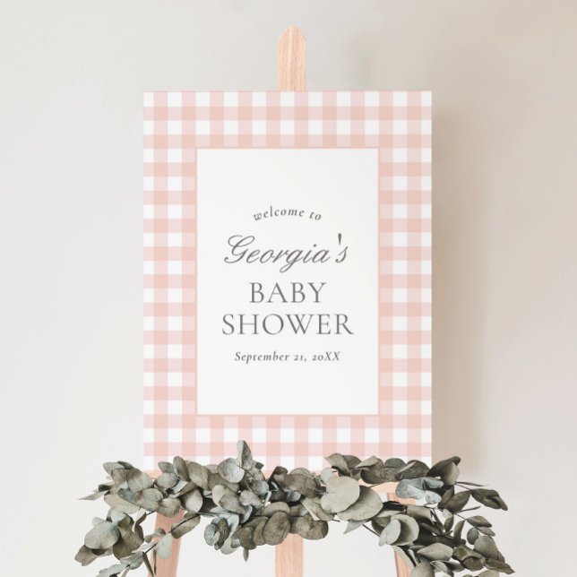 Pink Gingham Girl Baby Shower Welcome Sign (Creator Uploaded)