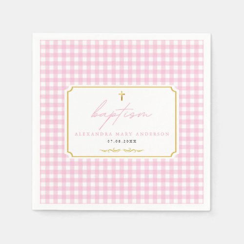Pink Gingham Girl Baptism Minimalist Elegant Touch