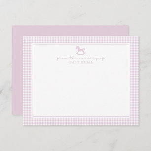 Pink Gingham Girl Nursery Note Card
