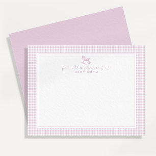 Pink Gingham  Girl  Nursery Note Card