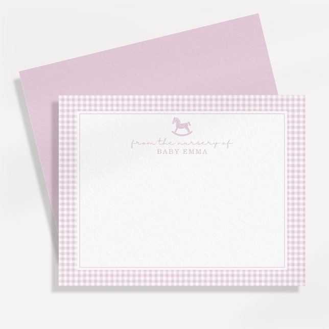 Pink Gingham  Girl  Nursery Note Card (Creator Uploaded)