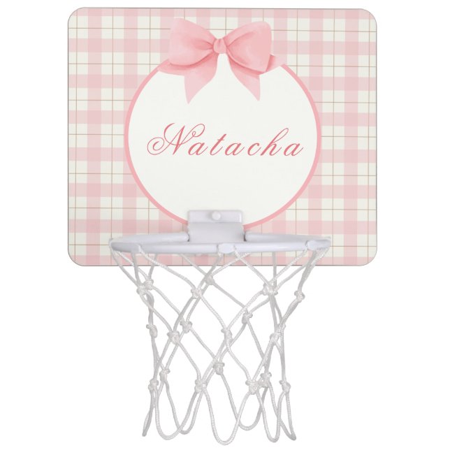 Pink Gingham Girl Nursery Room Mini Basketball Hoop (Front)