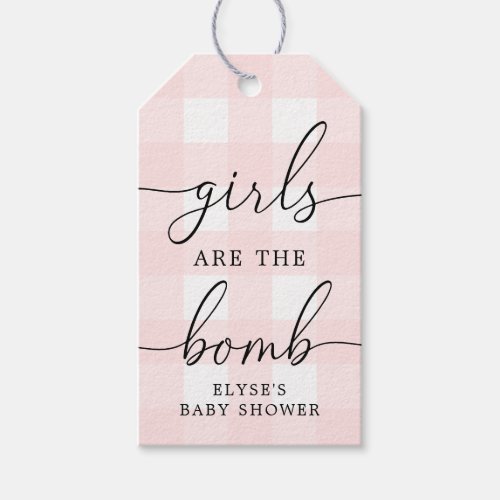 Pink Gingham Girls Are The Bomb Favor Tag