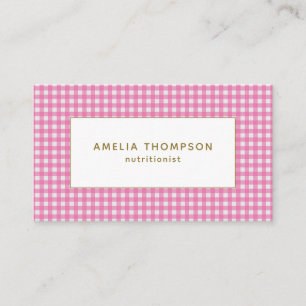 Pink Gingham Gold Typography Nutritionist Business Card