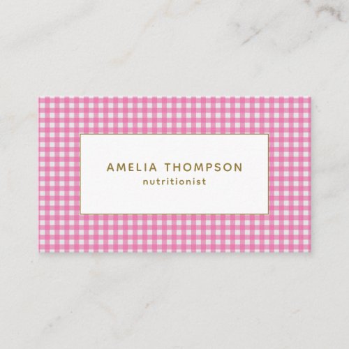 Pink Gingham Gold Typography Nutritionist Business Card