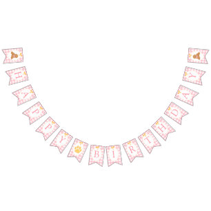 Pink Gingham Golden Doodle Birthday Bunting Flags