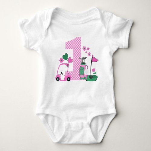 Pink Gingham Golf First Birthday Girl Shirt