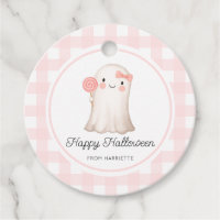 Pink Gingham Happy Halloween Cute Ghost