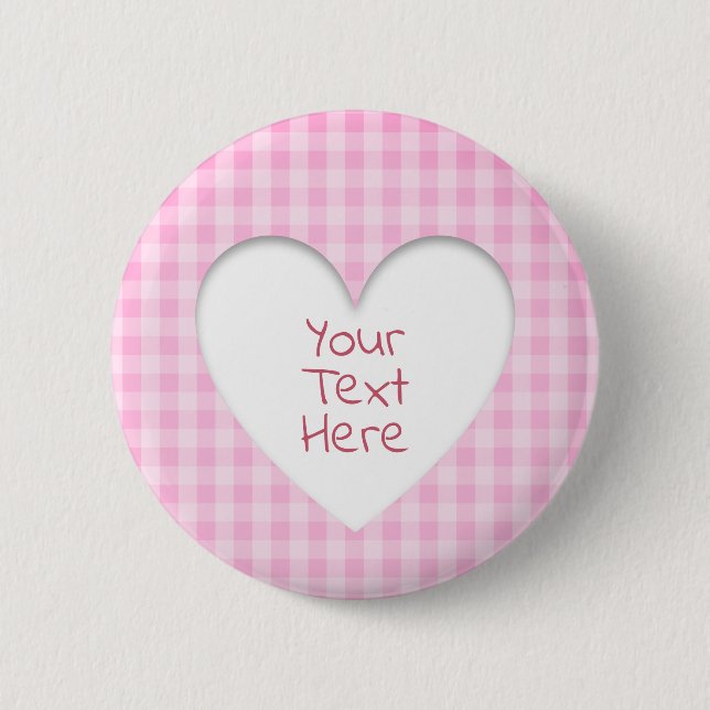 Pink Gingham Heart Button (Front)