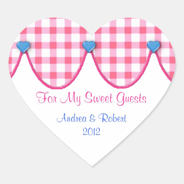 Pink Gingham Heart Candy Buffet Favor Sticker (Front)