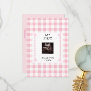 Pink Gingham Heart Funny Baby Thank You Card