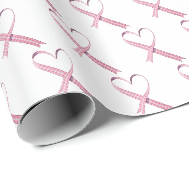 Pink Gingham Hearts On White Wrapping Paper (Roll Corner)