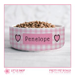 Pink Gingham Hearts Personalized Pet Bowl<br><div class="desc">Elevate your pet’s dining experience with this charming, personalized pet bowl. Adorned with a classic pink gingham checks pattern and pink hearts, this bowl exudes sweetness and femininity. Add a personal touch by customizing it with a pet’s name to create a one-of-a-kind gift for yourself, a new pet owner, or...</div>